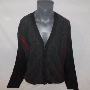 VTG Gran Sasso Wool Blend Gray Red Grandpa Button knit Cardigan Sweater Mens 2XL